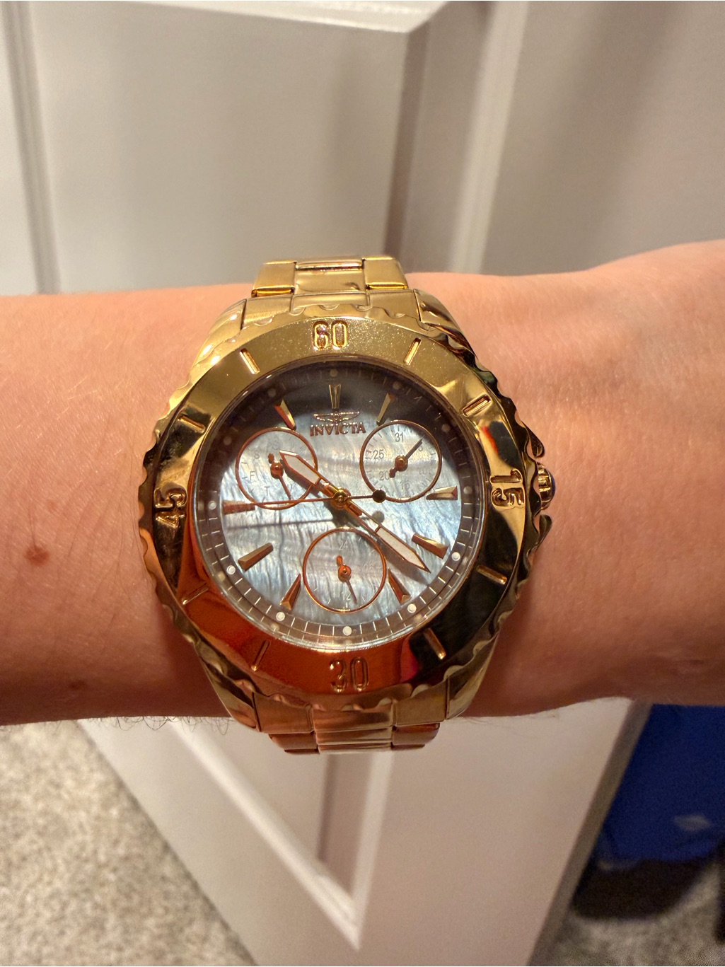 Invicta GoldTone Womens Chronograph Watch With MotherOfPearl Dial